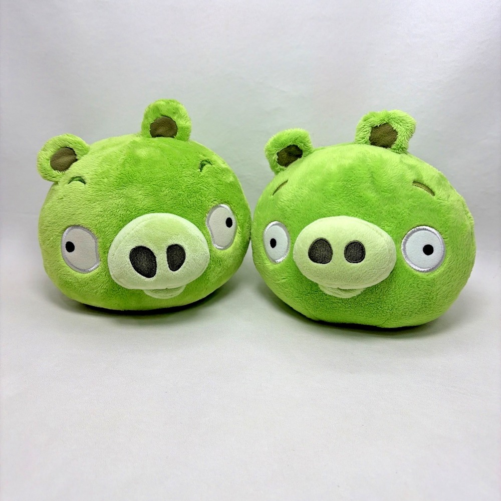 Lot Of 2 Angry Birds Green Pig Plush Plushie Commonwealth Rovio 8" 2010 No Sound